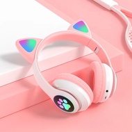 Bluetooth Headphones Cat Colorful Rainbow RGB Wireless Backlight 5.3 TF FM Stereo Hifi Sound Gaming Earbuds For iPhone Xiaomi