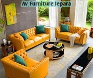 SOFA Ruang tamu vintege mewah terbaru jok kulit / set kursi tamu mewah