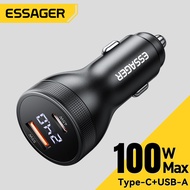 Essager 100W USB A Type C Car Charger Digital Display Super Flash Charge Type-C Car Fast Dual Chargi