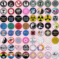 100 Style Classic Round Pin Brooch Psychology,Radiation Symbol Brooches Creative Round Oil Painting 