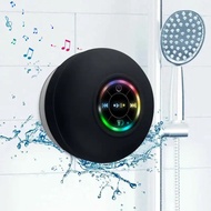 Portable Mini Wireless Speaker, Suction Cup USB Rechargeable Waterproof Speaker with LED Light, Port