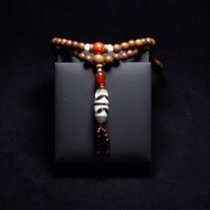 雙虎牙天珠與壽珠 帝王朱砂與紅瑪瑙佛珠 搭配108顆金星紫檀念珠