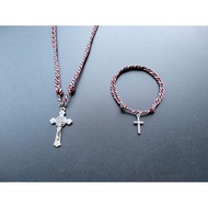 KG41 CATHOLIC CROSS NECKLACE + BRACELET PACKAGE TRIDATU ROPE 2MM