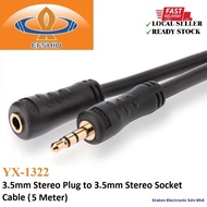 EFSHIU 5 Meter 3.5mm Stereo Plug to 3.5mm Stereo Socket Cable - YX-1322/5M