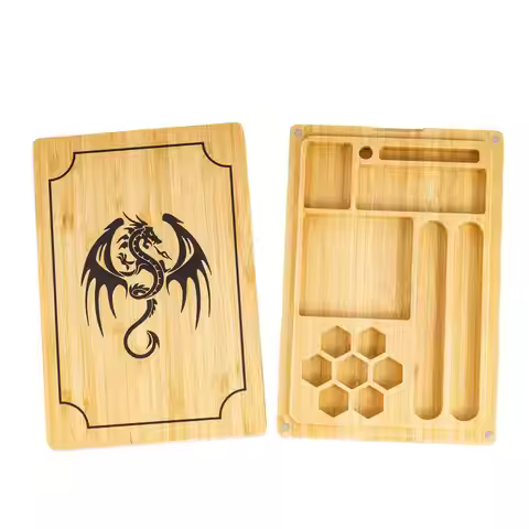 2 in 1 Wooden Dice Case & Dice Tray, Multifunction Box, Rectangle Bamboo Dice Holder for Dice Set, D