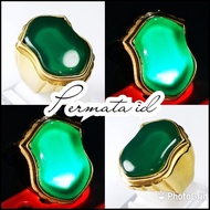 Natural Akik Green Chalchedony Rasa Bacan Kristal Ring Combinasi Terompah