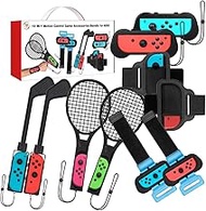 EJGAEM Switch Sports Accessories Bundle -10 in 1 Kit Compatible with Nintendo Switch/OLED: Golf Culb for Mario Golf Super Rush,Wrist Dance Bands &amp; Leg Straps, Comfortable Grip Case and Tennis Rackets