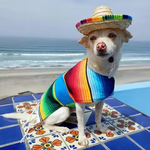 Funny Mexican Sombrero Cap Pet Mini Straw Hat Dog & Cat Straw Sombrero Hat Small Dog Clothes Pet Cap