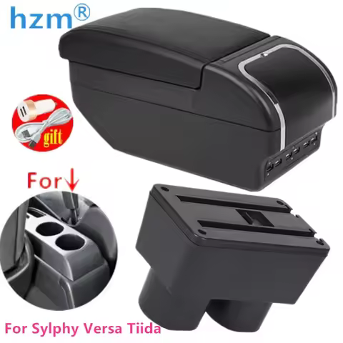 Armrest Box For Nissan Sylphy Versa Tiida Latio 2007-2017 Rotatable PU Leather Central Store Conten 