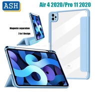 ASH Magnetic Separation Detachable 2 in 1 iPad Case For iPad Air 4 2020 10.9 inch Air 2020/ Pro 11 2020 Pro 11 2021 inch 2018 Acrylic Transparent Back Flexible Auto Smart Stand Cover with Pencil Holder