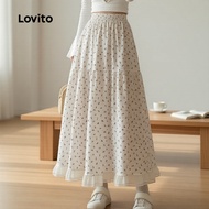 Lovito Casual Skirt Ditsy Floral Ruffle Wanita LNA60317