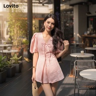 (trendy3)Lovito Elegant Shorts Sets Summer Lace Up Button Tops or Bottoms for Women L120ED425