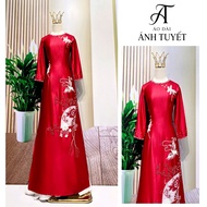 Grandma's ao dai, high-quality round neck long-sleeved silk ao dai, size S - 4XL
