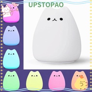 UPSTOPAO Night Lamp, 7 Colors Cat LED Night Light, Multicolor Battery Powered Tap Control Breathing 