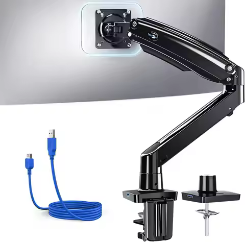 Adjustable Single Monitor Arm for 13-49 Inch Screens, Heavy-Duty Mount with USB Port and VESA Compat