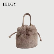Ielgy Cross-Body Furry Hand-Carry Cute Drawstring Furry Bag One-Shoulder Bucket Bag