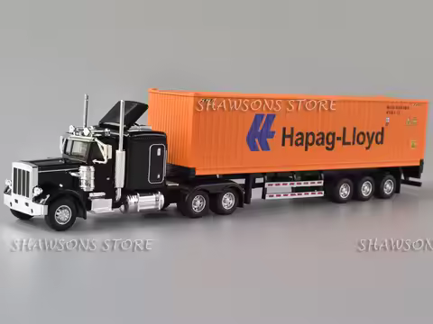 1:50 Diecast Model Semi Truck Toys Peterbilt 389 Tractor With Metal Container Trailer Miniature Repl