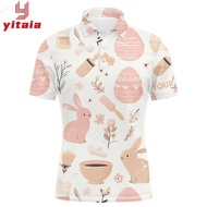 (yitaia) Pink Funny Easter Eggs &amp; Bunnies Mens Golf Polo Shirt Easter Day Golf Tops For Men