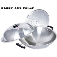 100% Original Thailand Zebra Stainless Steel 42cm Chinese Wok-5ply with Steaming Plate and Lid