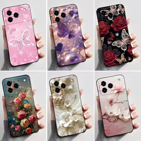 Phone Case For ZTE Blade A76 4G Z2474 Casing Fashion Butterfly Flower Black Soft Back Cover For ZTE 