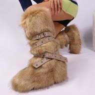 2026 Hot Girl Tall Tube Laced-Up Fur Boots Female Asian Culture Plush Rivets Fox Fur Boots
