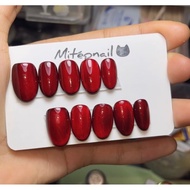 Red cat eye effect upside down nails