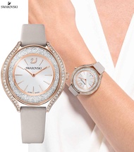 (Real Photo)Original Swarovski Crystalline Aura Grey Leather  Watch Jam Tangan Wanita