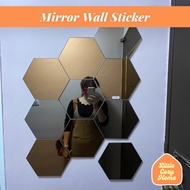 12pcs Set Mirror Wall Sticker Hexagon/Sticker Wallpaper Decoration Design Vinyl Mirror Hexagonal Mirror Honeycomb Motif Removable Aesthetic Greenhouse Decor