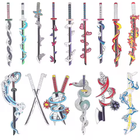 Ghost Kill Team Samurai Sword Backpack Jeans Enamel Brooch Women Fashion Jewelry Gifts Cartoon Badge