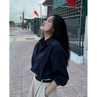 Bigsize Set blue shirt embroidered with red hearts and loose pants 55-95kg S508