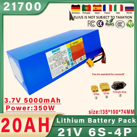 New 21V 20AH 6S 4P 21700 lithium battery pack with 15A BMS 350W high-power rechargeable tool battery