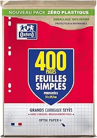 OXFORD 400 Sheets Single Sheets Large Squared Seyes Format A4 (21 x 29.7 cm) Perforated