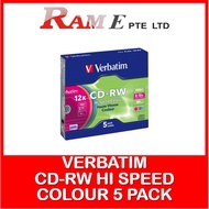 Verbatim CD-RW 700MB 8-12X Hi Speed Colour 5 Pack 43167