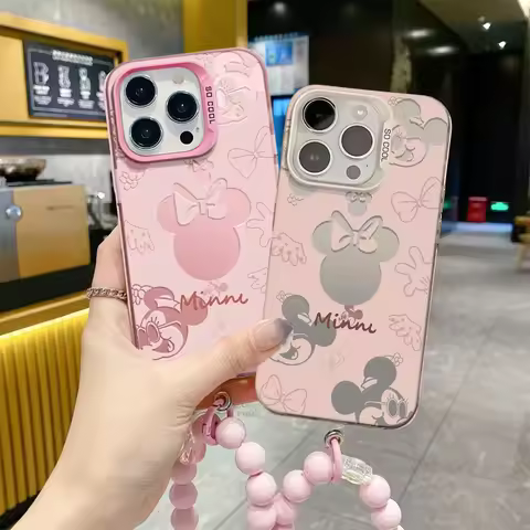 Pink Cute Mickey Minnie Bracelet Chain Case for VIVO V60 Lite 5G V50 Lite V60 V50 Y400 Pro Y04 Y29 V