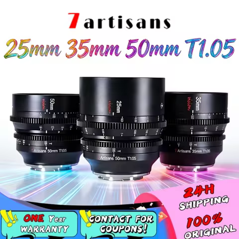 7artisans 25mm 35mm 50mm T1.05 APS-C Manual Focus Large Aperture Cine Vision Lens For Fuji ·Sony E M
