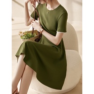 [69 Yuan] Round Neck Dress Women 2022 Summer New Style Design Niche Mid-Length Short-Sleeved A-Line 