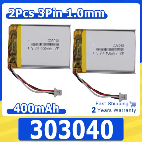 2pcs 3.7v 400mah 1.48Wh Li Lithium Battery 303040 Li-ion 3pin1.0mm Connector For GPS Mouse Bluetooth
