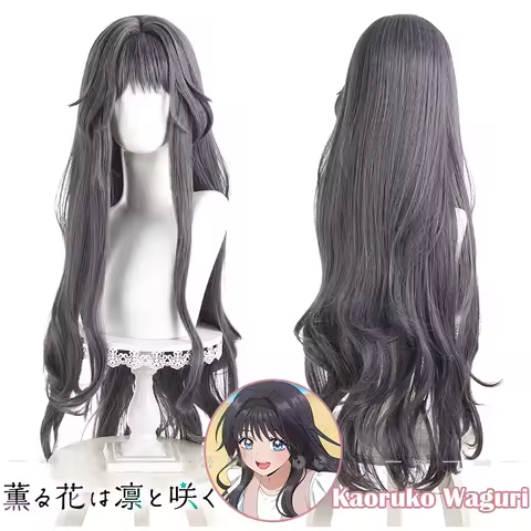 Anime Kaoru Hana wa Rin to Saku Kaoruko Waguri Cosplay Wig Dark Purple Long Wavy Hair Wigs For Women