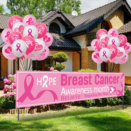 (UU61) Breast Cancer Awareness Backdrop Banner Pink Ribbon Outdoor Yard Sign Hanging Banners for Bre