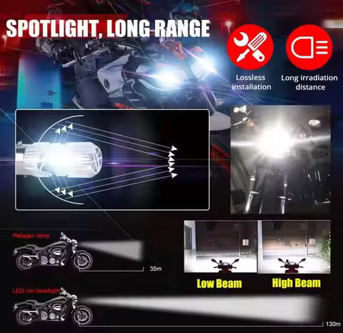 DC12-85V Motorcycle H4 BA20D LED Headlight Light Bulb, 8xCSP LED Chips White High Low Beam 20W Bulb 