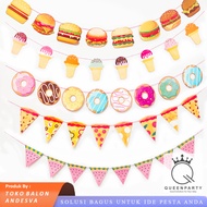 Food banner / food Theme bunting flag / burger food decoration / donut food banner / ice cream bunti