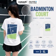 Vsmash Sportwear Unisex Badminton T-shirt – Silk print "Badminton Court" – Baby Cotton Fabric Soft, 