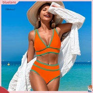 <BL>  Sexy Bikini Set Two-piece Swimsuit 2pcs Women Bikini Set Deep V-neck Padded Bra High Waist Swi
