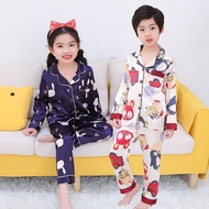 Zhouyi ชุดนอนเด็กผ้าไอซ์ซิลค์บางสำหรับเด็กผู้หญิงไหมเทียมฤดูชายเสื้อผ้าแขนยาวใส่อยู่บ้าน