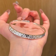 999.9 Silver Bangle Crushed Ice Flash Open Cuff Gelang Tangan Perak 999.9 Adjustable Shiny Bracelet 