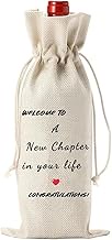 MOODKEY Burlap Wine Gift Bag, 1pc Welcome to a New Chapter in Your Life Wine Bag 13.5x5.9 inch New B