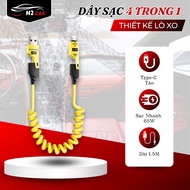 XO 4-in-1 Spring Charging Cable [CONVENIENT] Supports PD Fast Charging 27/65W Type-C and Apple Max L