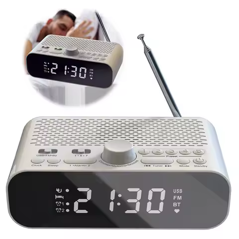 Digital Alarm Clock Radio LED Display Digital Radio Rechargeable Clock Radio with Auto-Off Timer for