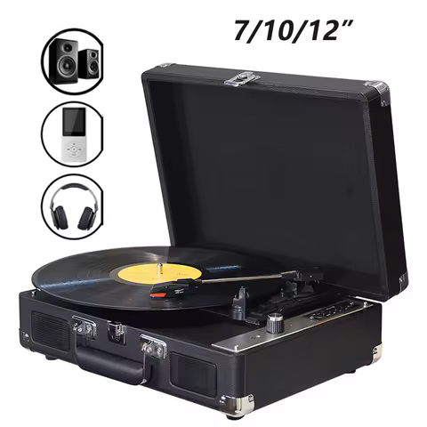 Vintage Vinyl Record Player BT Phonograph USB Recording 33/45/78RPM Support for 7/10/12inch Vinyl Re