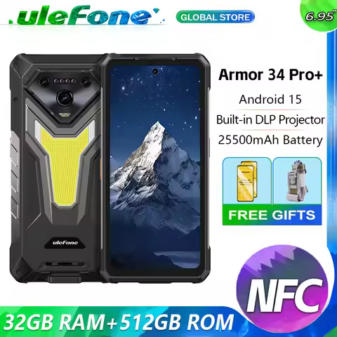 Ulefone Armor 34 Pro+ 5G AI Rugged Phone 32GB+512GB 25500mAh 6.95" Built-in Projector 120Hz Android 